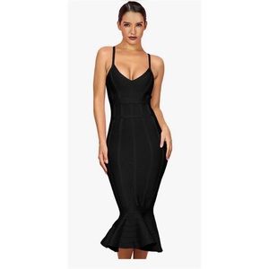 Mermaid Spaghetti Strap V-Neck Bodycon Midi Cocktail Bandage Dress